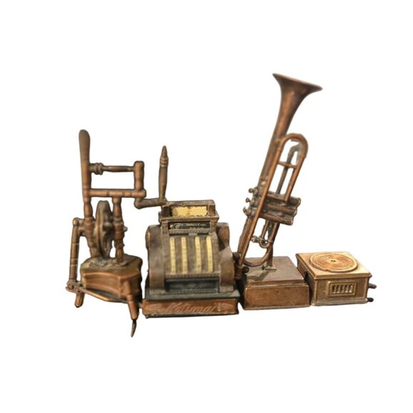 vintage Metal Pencil Sharpener Set Cash Register Trumpet Phonograph Wheel - Picture 3 of 13